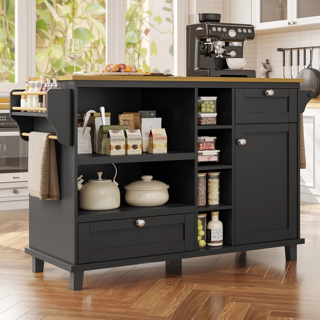 Carrello da Cucina con Cassetti e Ripiani ¨C MINIMAL ¨C Nero/Legno, 129x46x92 cm