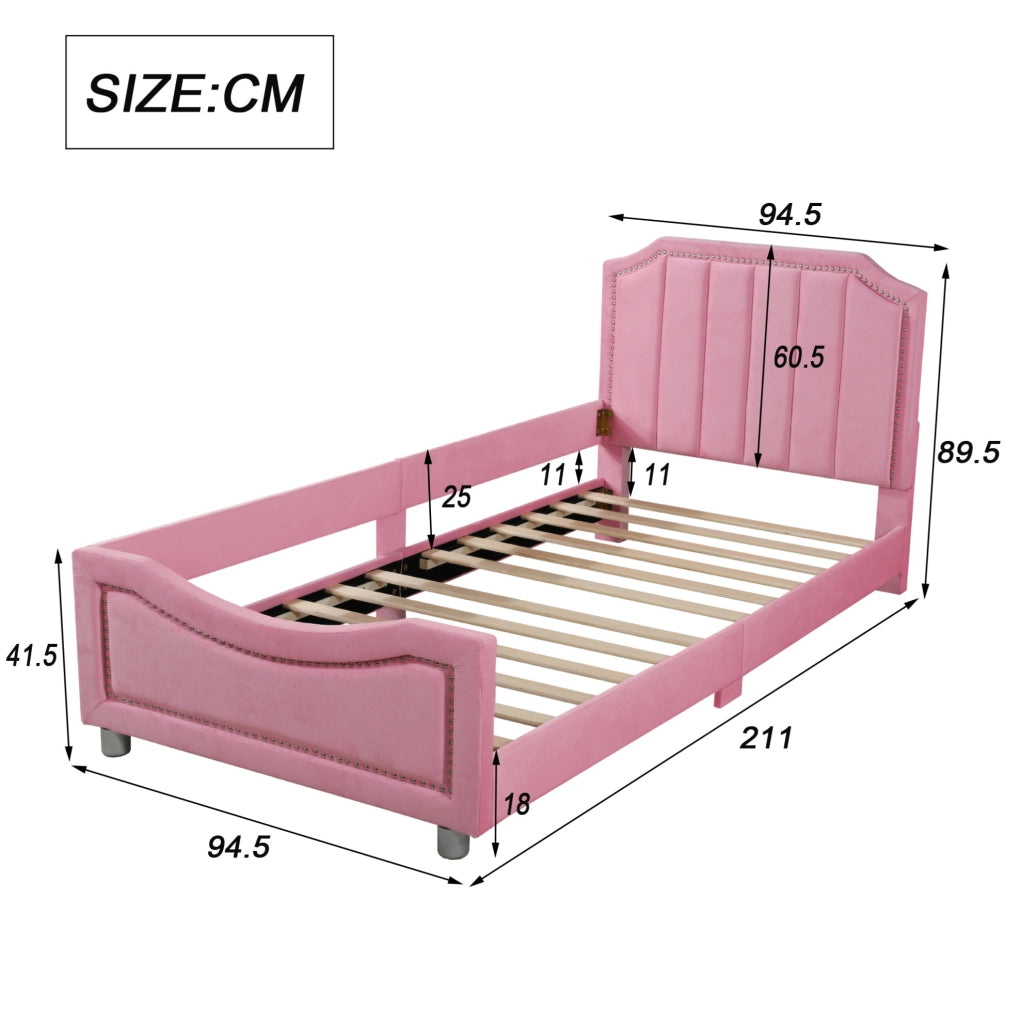 Letto imbottito per bambini 90x200 cm rosa con doghe