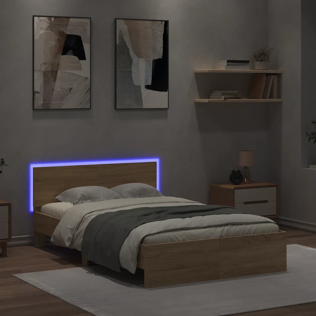 Giroletto con Testiera e LED Rovere Sonoma 120x200 cm