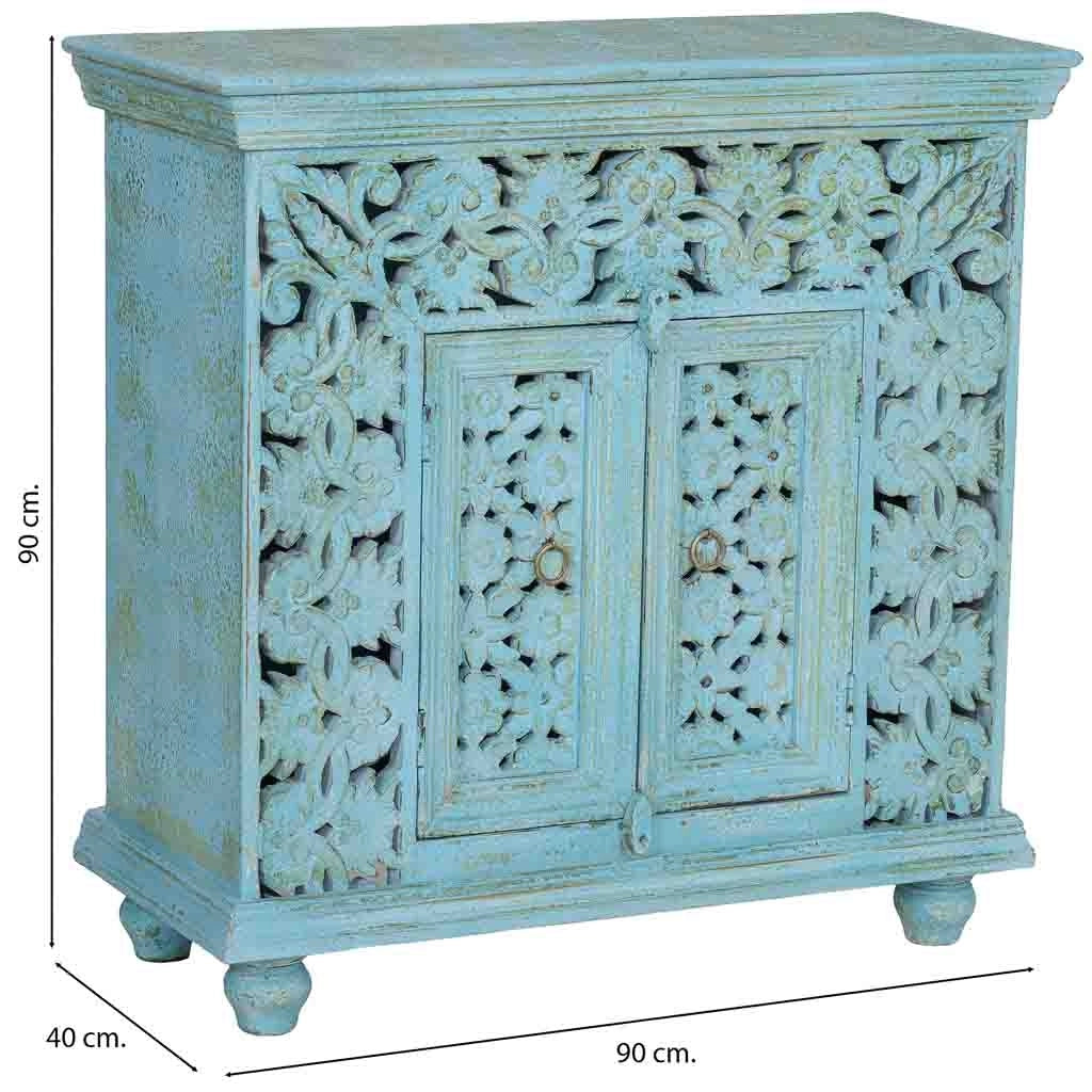 Tavolino da ingresso in legno blu 90x40x90 cm