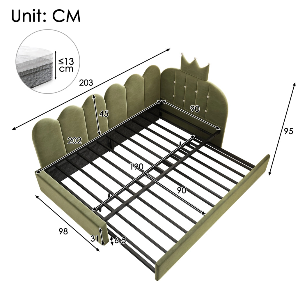 Letto daybed imbottito 90x200 cm con letto estraibile 90x190 cm verde