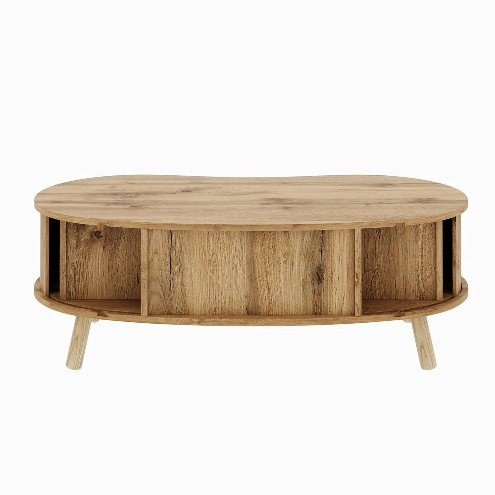 Tavolino da Caff¨¨ con 2 Ante Scorrevoli ¨C MINIMAL ¨C Effetto Legno, MDF, Gambe Massello
