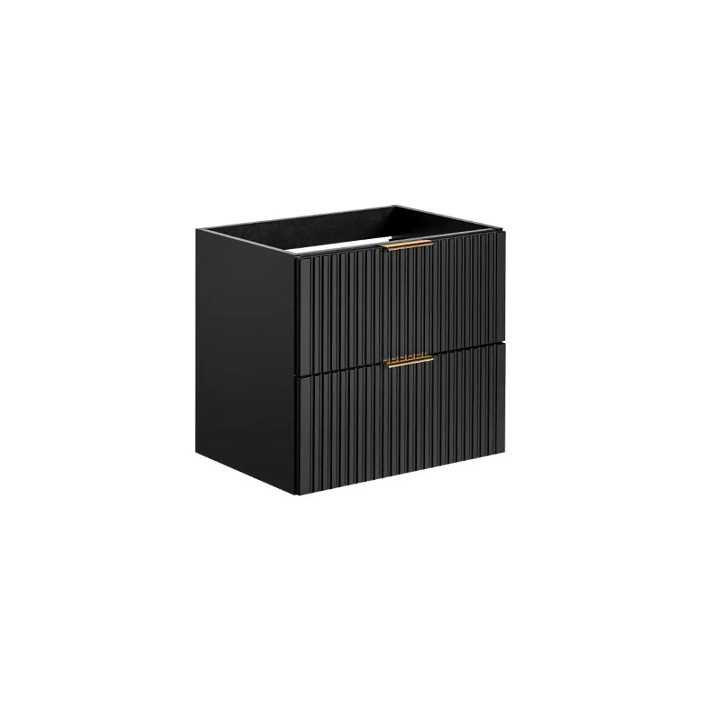 Mobile sotto lavabo NOXERA – 60 cm – 2 cassetti – Nero opaco – Design scanalato sospeso