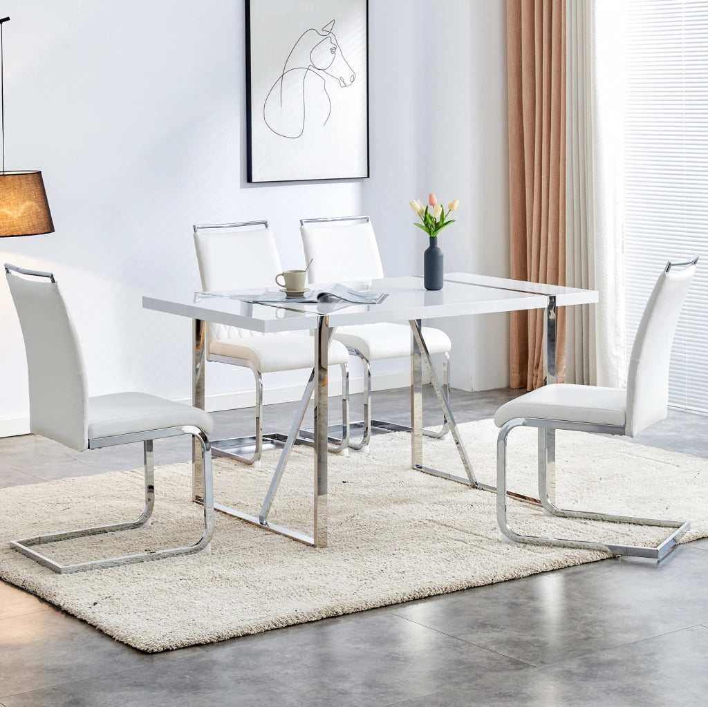 Sedia da pranzo 42x45 cm bianca, metallo e PU con schienale imbottito