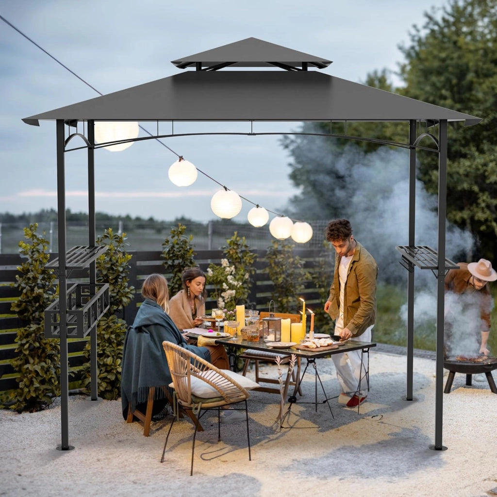 Gazebo per barbecue, 244 x 138 x 250 cm, gazebo da giardino con bancone da bar e tetto a doppio strato, per giardino, per feste, protezione UV