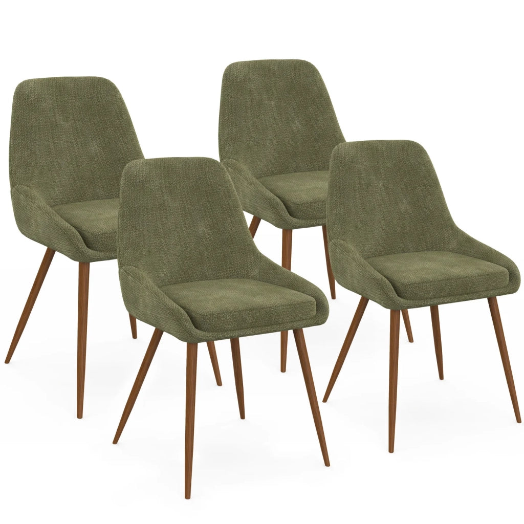 IDMarket - Set di 4 sedie THALYA in tessuto ciniglia verde e gambe effetto noce con braccioli