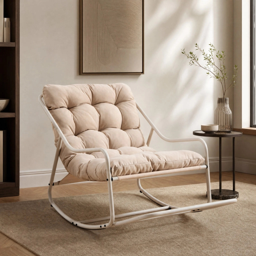 POLTRONA a dondolo 75x116x82 cm in acciaio Beige con cuscino