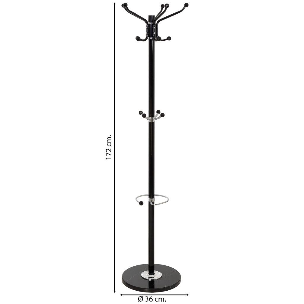 Perchero de metal negro con paraguero y 5 ganchos D36X172h cm