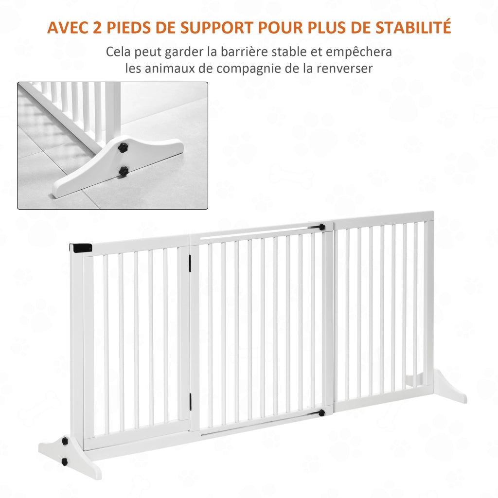 Barriera per cani autoportante regolabile con porta ¨C zephmum ¨C 113-166x36x71 cm pino bianco
