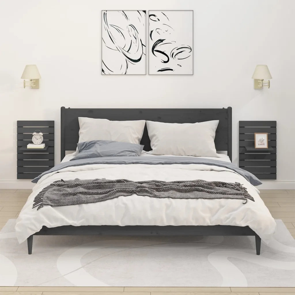 Mensole da Letto a Parete 2 pz Grigio Legno Massello di Pino cod mxl 32926