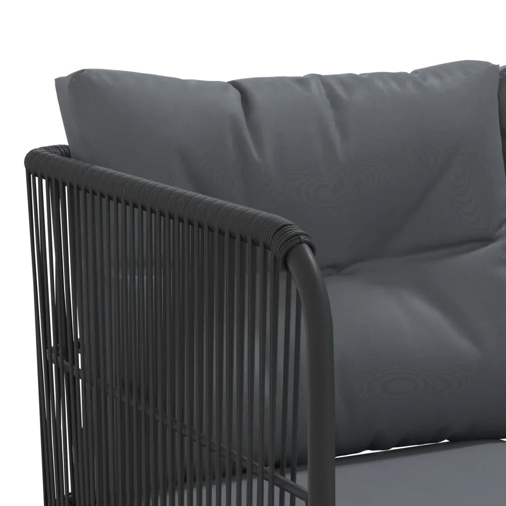 Divano Giardino con Cuscini Forma a L-Sofa da Giardino-Divanetto da esterno Nero Acciaio e Textilene 170157