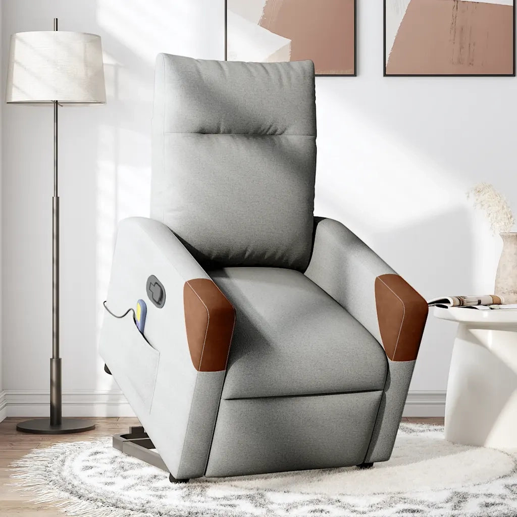 Poltrona Alzapersona Massaggi Reclinabile Grigio Nuvola Tessuto 3324013
