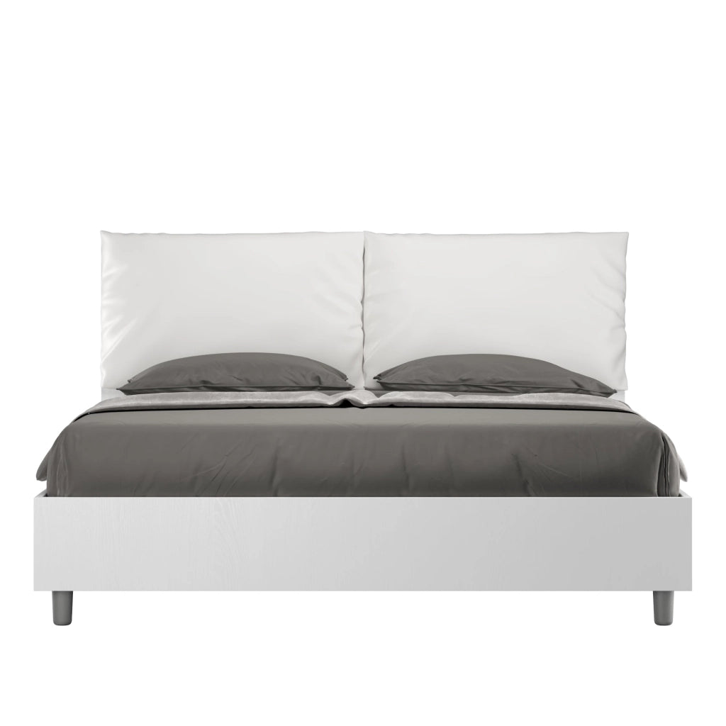 Letto matrimoniale senza rete 160x200 bianco frassino cuscini similpelle tortora Egos Antea