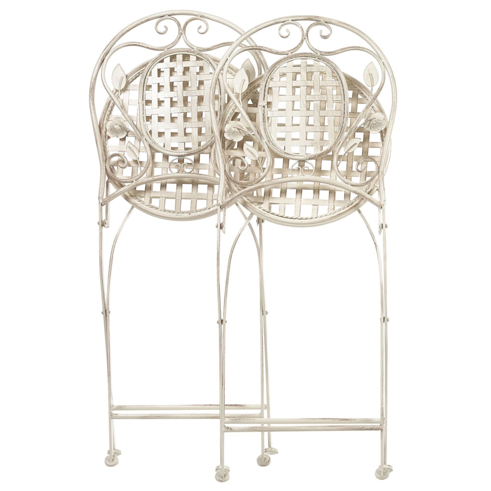 Set di 2 Sedie da Giardino Bistro Pieghevoli in Metallo Bianco Sporco