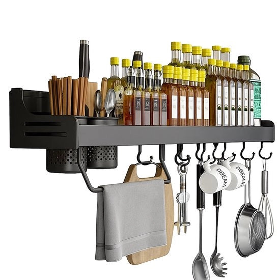 Rack multifunzionale per cucina con sistema di sospensione