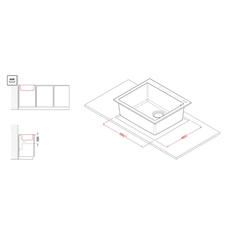Lavello Elleci Incasso 1 vasca 57x50 Quadra 105 Granitek Espresso Marrone LGQ10578