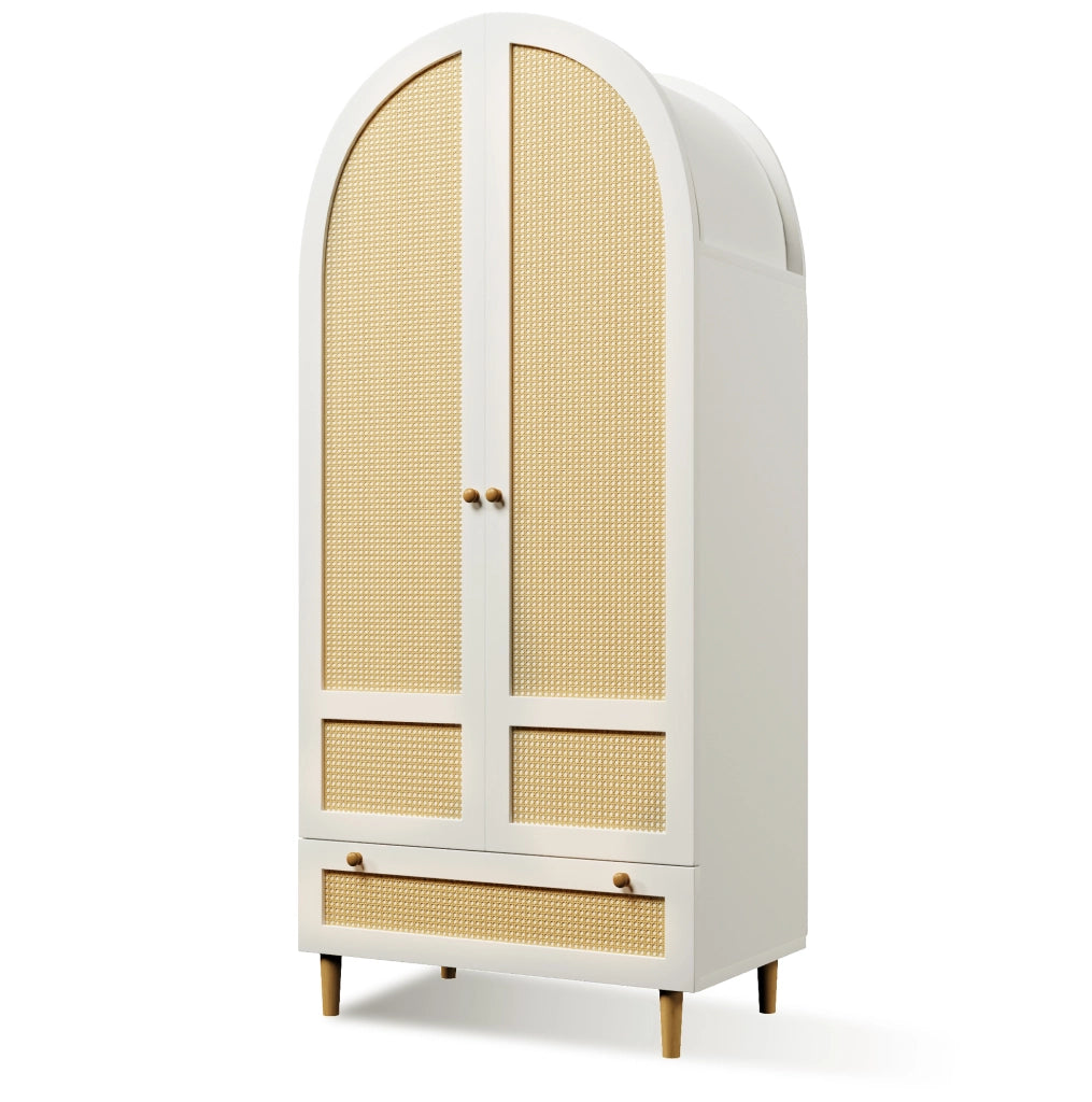 Armadio 80x50x180 cm bianco in MDF, asta appendiabiti e cassetto