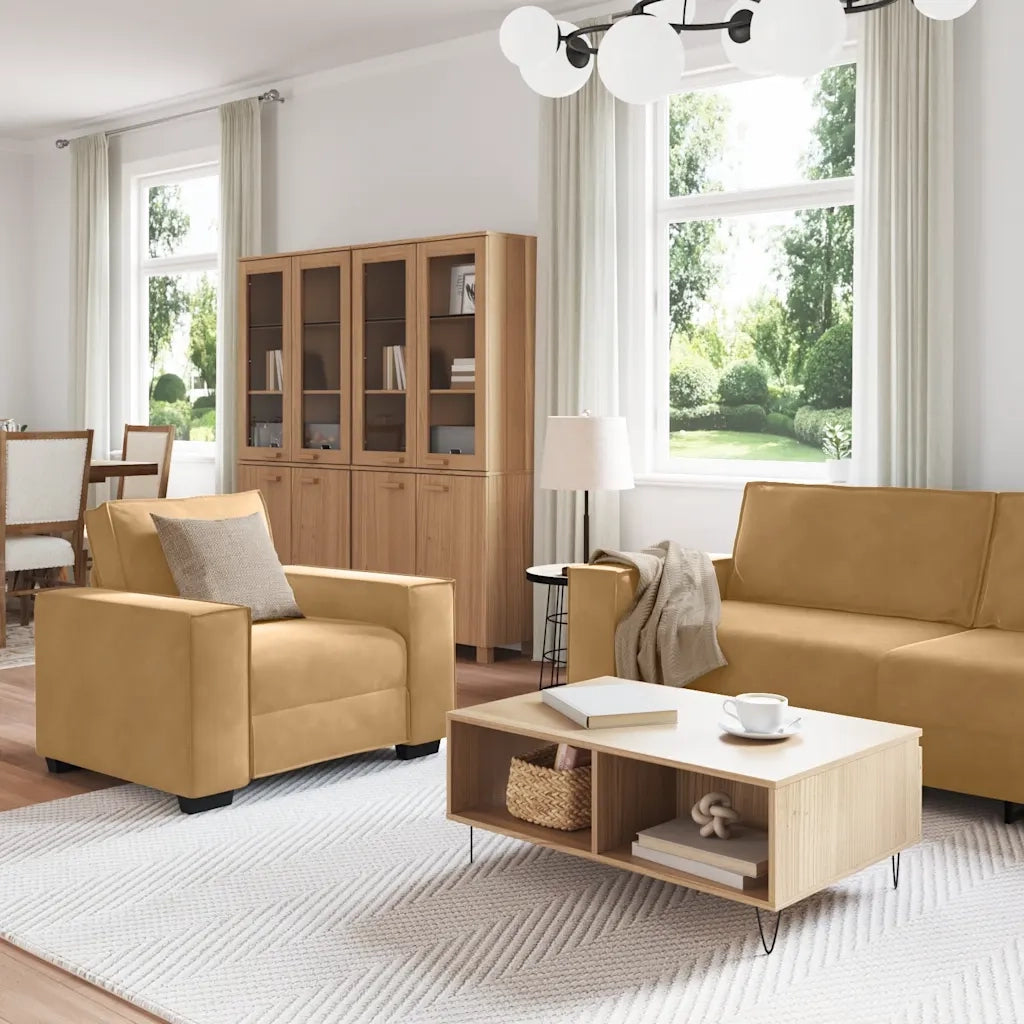 Set di Divani 3 pz con Cuscini Marrone in Velluto 3324625
