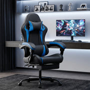 Sedia da gaming ergonomica con supporto lombare, poggiatesta, braccioli collegati e ruote silenziose in PVC nero e blu
