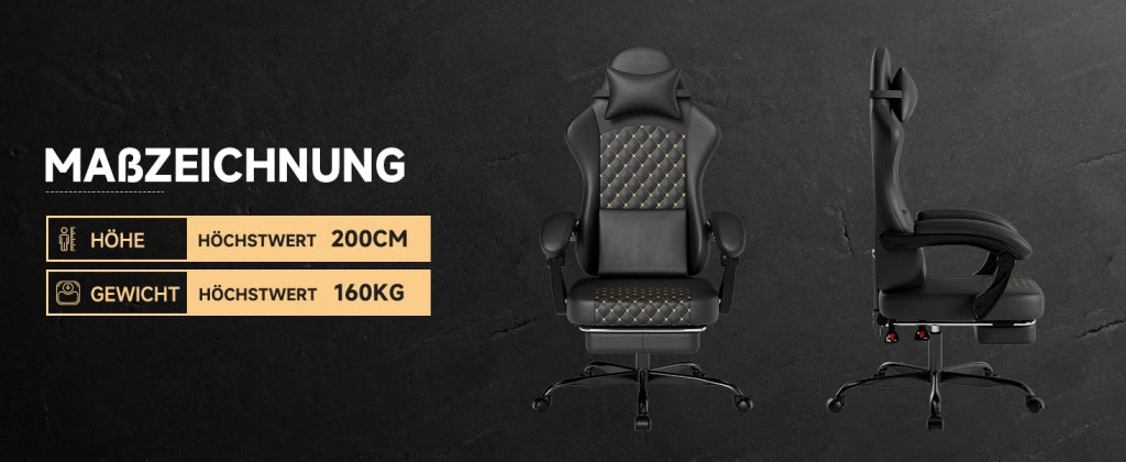 SEDIA GAMING Ergonomica in pelle nera, schienale reclinabile, supporto testa e lombare