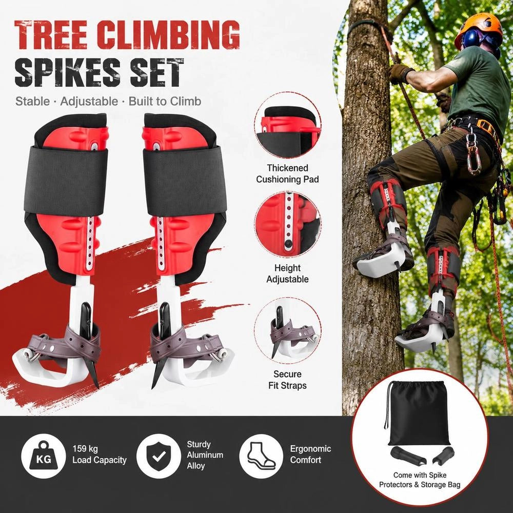 Adjustable Aluminum Tree Climbing Spikes Set With Safety Belt And Rope, 159 Kg Capacity, For Fruit Picking Hunting, Red 40-48.5 Cm