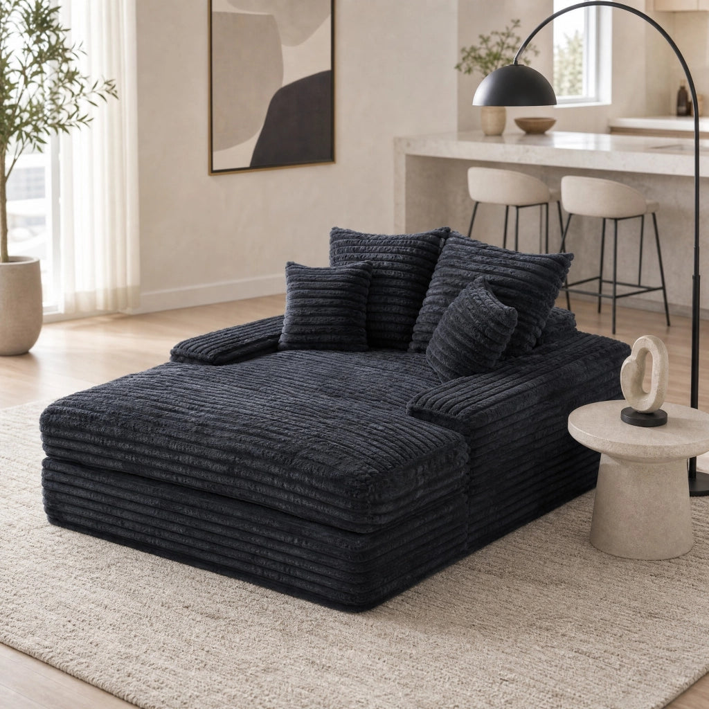 Méridienne in velluto a coste ergonomica senza montaggio con imbottitura in memory foam e 4 cuscini sfoderabili grigio