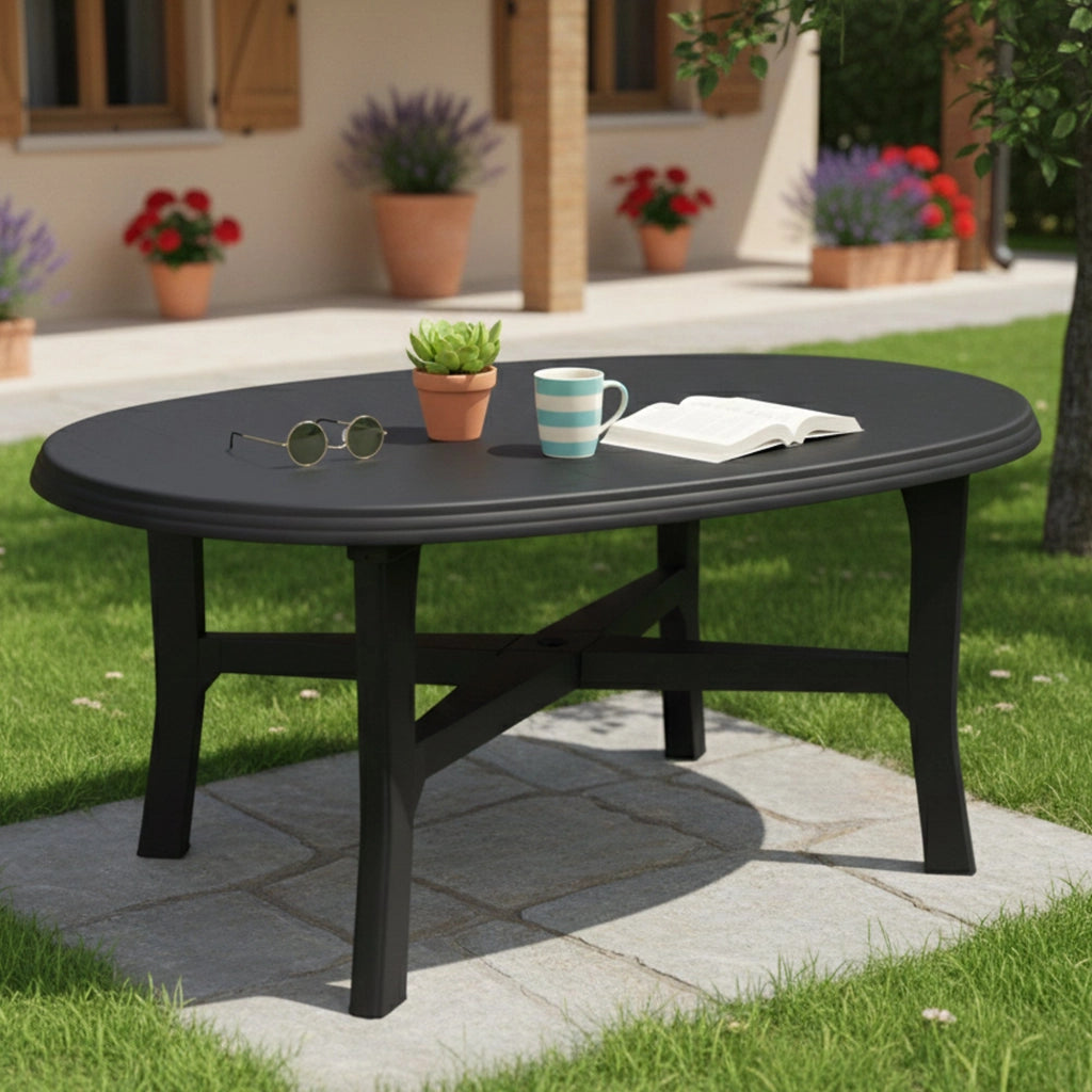 Simmsville, Tavolo da Esterno 6 Posti Made in Italy, 165x110x72h cm Nero Antracite