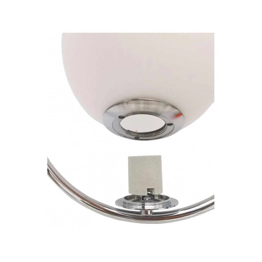 Trade Shop - Lampadario A Sospensione Cerchio Metallo Sfera Vetro Bianco Attacco E27 Argento 33467 -