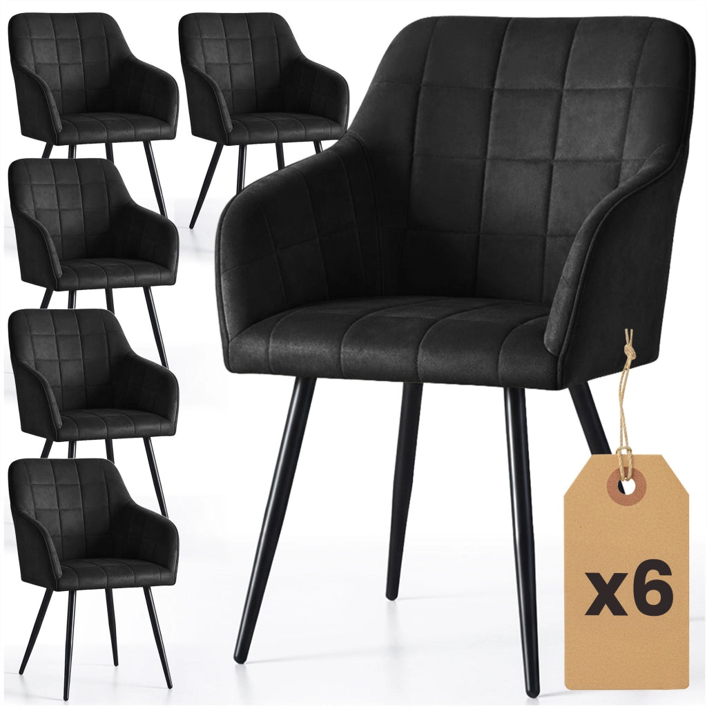 Set di 6 Sedie imbottite con cuciture quadrate LUXANO Nero gambe nere