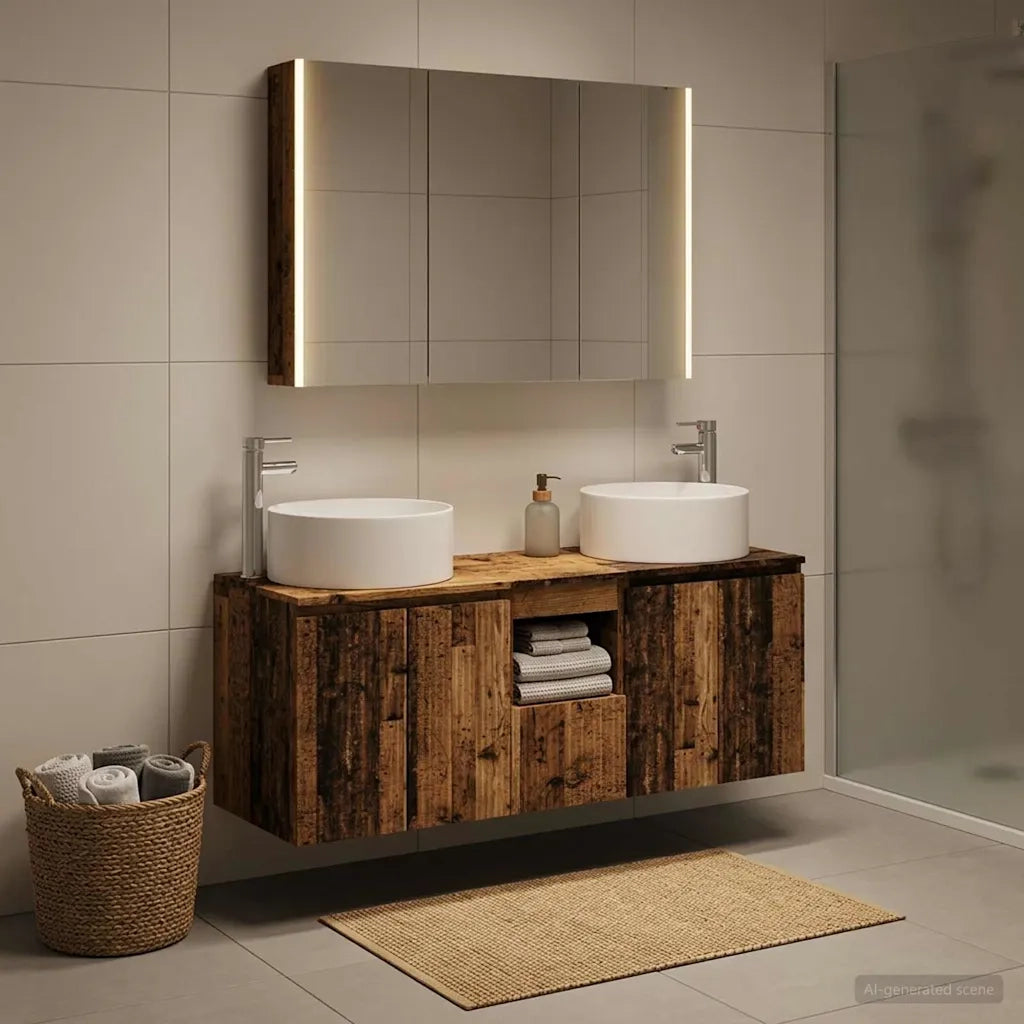 Set di Armadi da Bagno 4 pcs Legno antico 103,5 x 15,5 x 70 cm 3406589