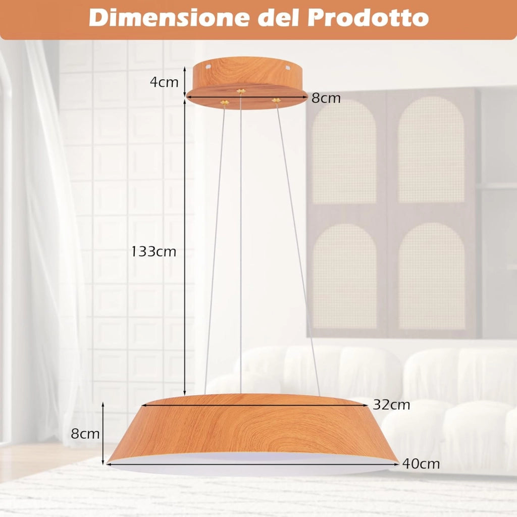 Lampadari a Sospensione 3000K, Lampada da Soffitto Moderna da 21 W con Venature in Legno, Cornice in Metallo, Ideale per Camera da Letto, Soggiorno, Cucina e Sala da Pranzo [Classe di efficienza energetica F]