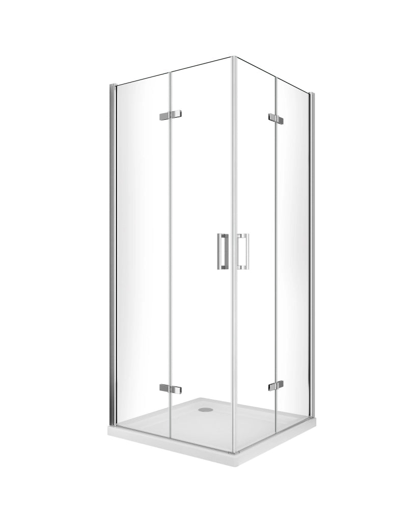 Box doccia angolare pieghevole a libro con chiusura a pacchetto H 190 cromo anticalcare trasparente con misure 65 (62,5-64) x 80 (77,5-79)