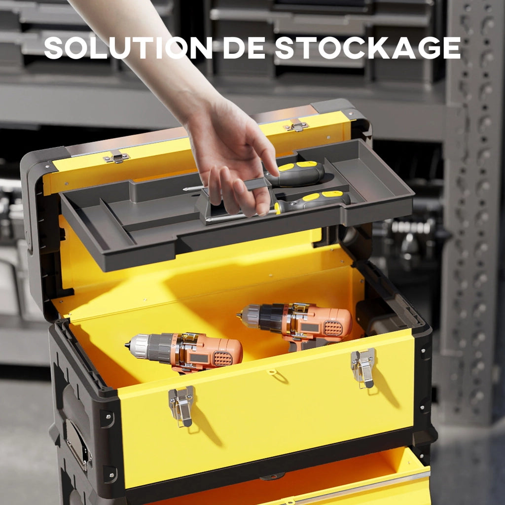 Carrello porta attrezzi 3 pezzi modulare ¨C zephmum ¨C acciaio giallo con ruote e serratura