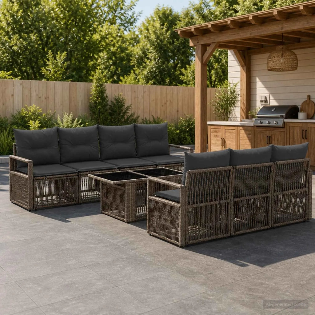 Set Divano da Giardino 8 pz Grigio e Grigio Scuro polyrattan 3437060