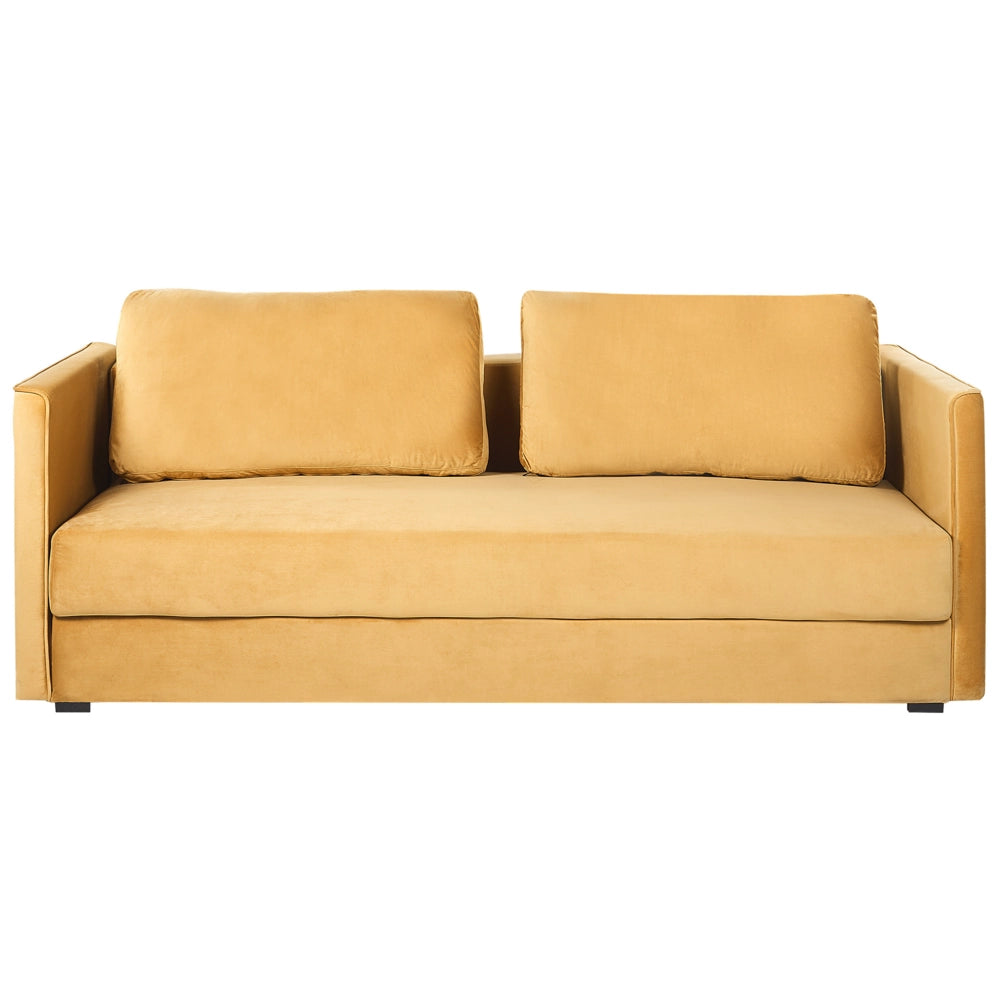 Divano letto in velluto giallo con 3 posti con vano portaoggetti e cuscini sfoderabili stile moderno classico soggiorno