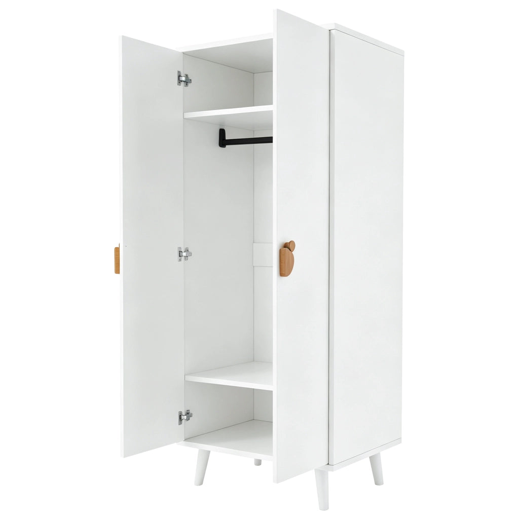 Armadio da giardino con doppie ante e vani interni separati con maniglie cartoon in MDF bianco 70 × 55 × 170 cm