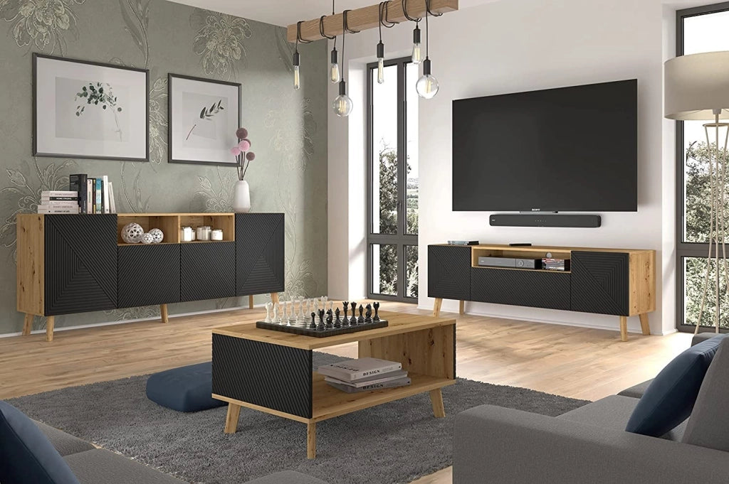 MOBILE TAVOLINO TAVOLINETTO DA CAFFE' LUXI 90x60x45cm ROVERE NERO OPACO