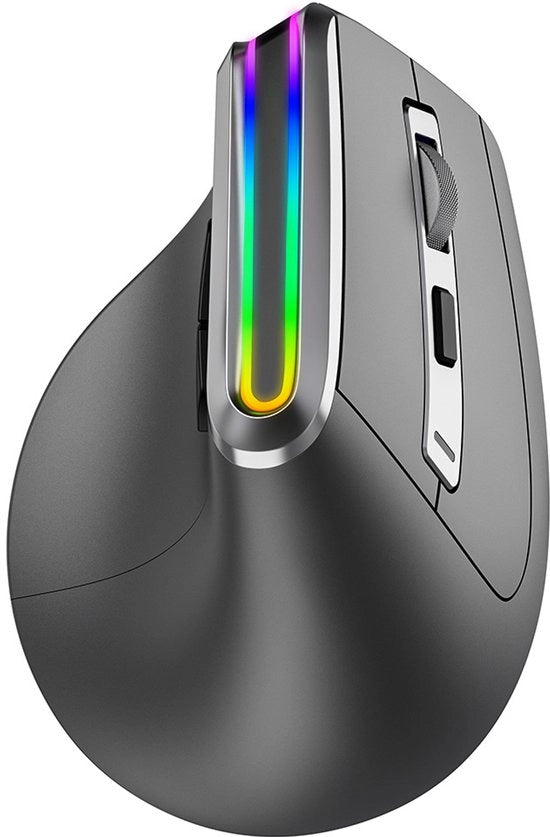 Mouse verticale wireless - WiFi 2,4 GHz/draadloso/USB C - Ricaricabile - RGB - 2400 DPI - Ergonomica - Stil - Ricevitore nano integrato 10 m - Grigio