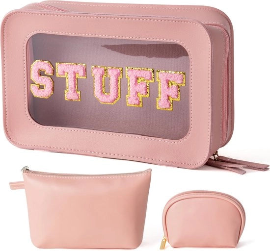 Set di 3 Borse di Cosmetici Transparenti con Taschino a Forma di Conchiglia, Organizzatore per Bagno da Viaggio Impermeabile per Donne Ragazze Regalo (Rosso)