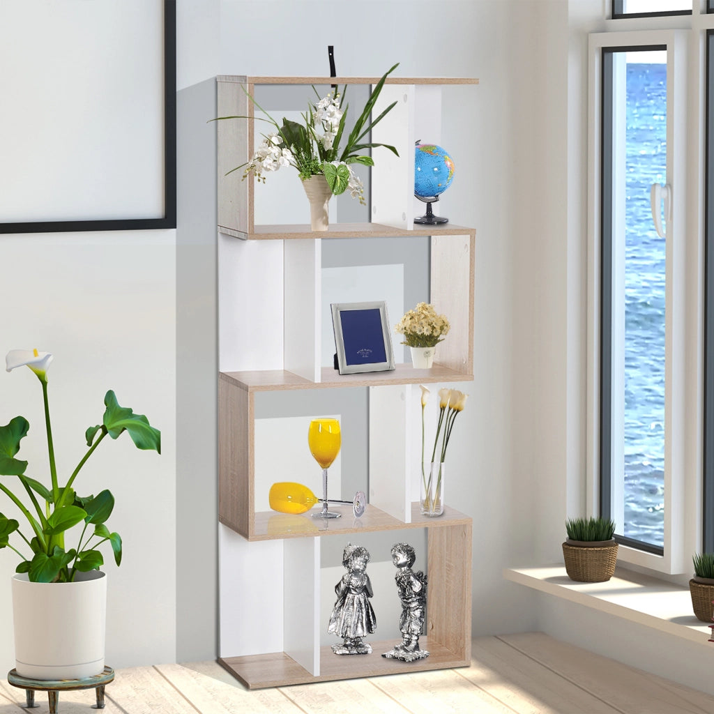Libreria 4 livelli a S ¨C zephmum ¨C legno naturale e bianco 60x24x148