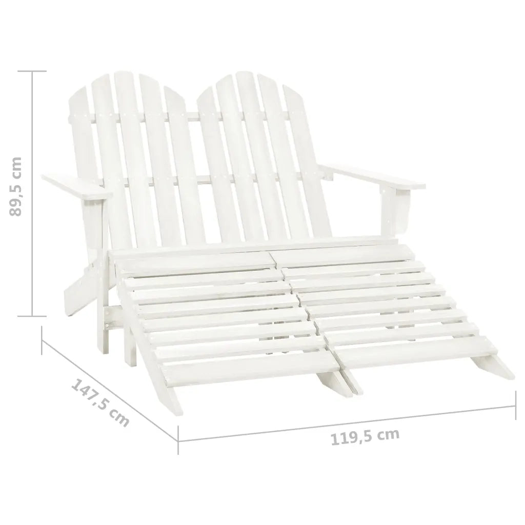 Sedia da Giardino a 2 Posti con Pouf in Legno di Abete Bianca 315909