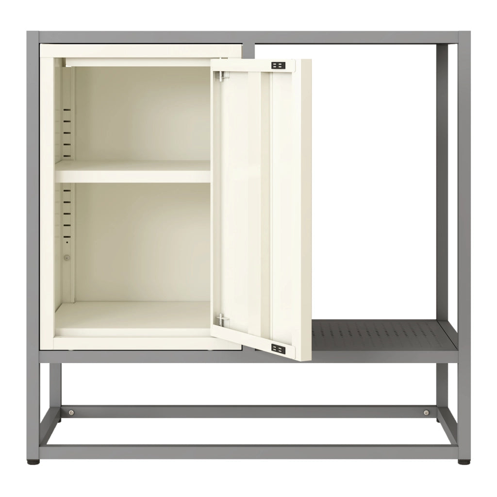 Credenza Burlöv in Acciaio Mobile Contenitore Basso 70x72x35 cm Grigio / Bianco [en.casa]