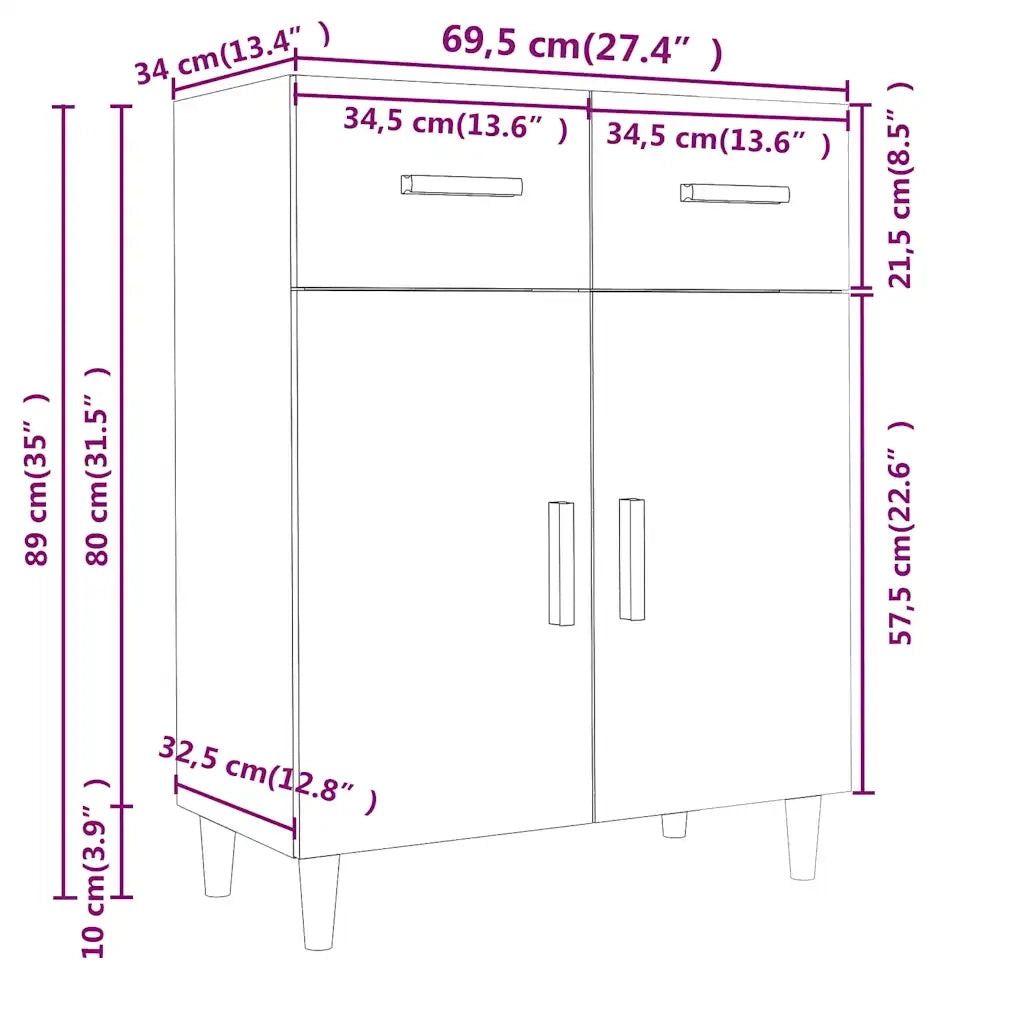 Credenza Rovere Fumo 69,5x34x89 cm in Legno Multistrato 817357