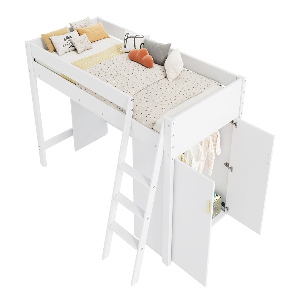 Letto a soppalco per bambini - Xylo - 90??200 cm - Bianco - Scrivania e armadio combinabili