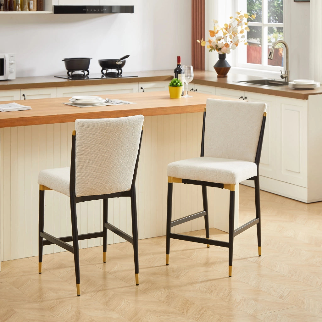 SGABELLO Set da 2 pezzi altezza bancone in tessuto beige con poggiapiedi rettangolare