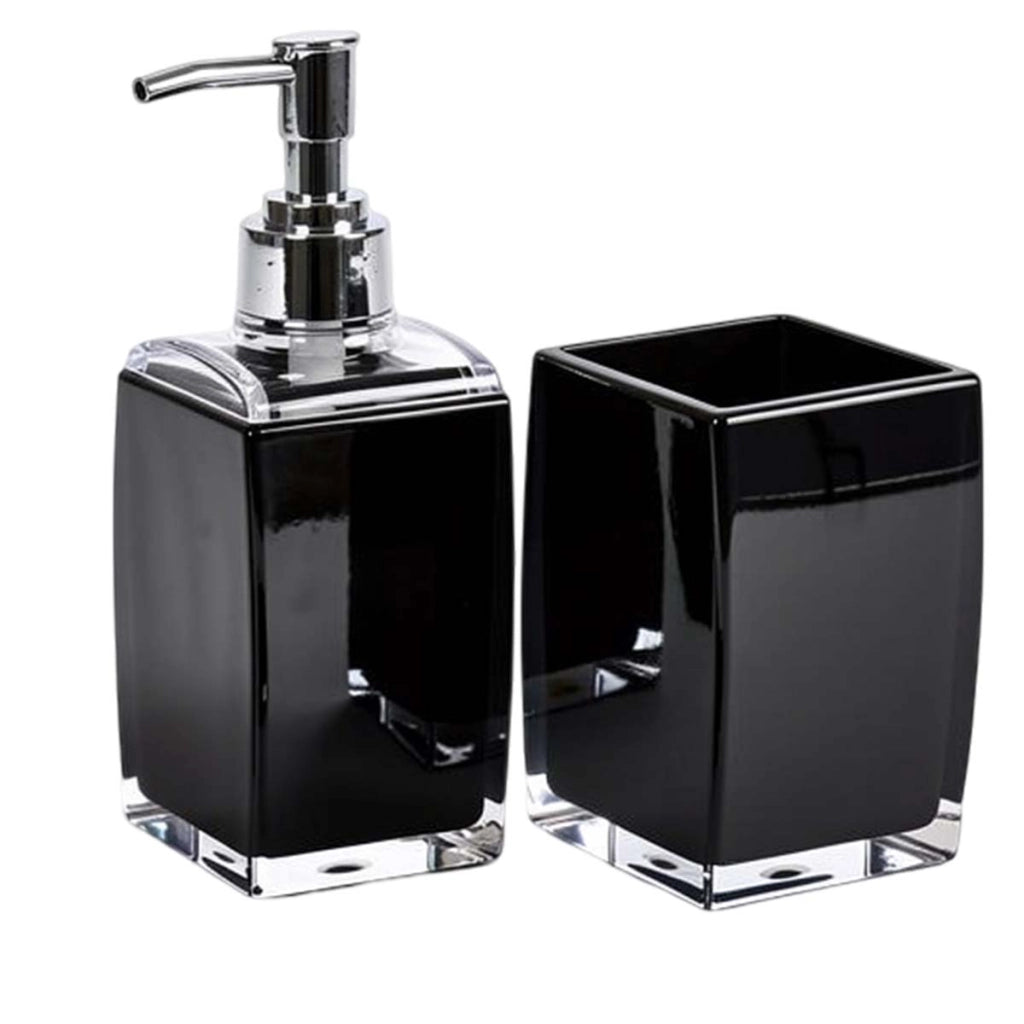 Set accessori Bagno 4 pezzi Dispenser di sapone, bicchiere e portasapone Nero Avizar