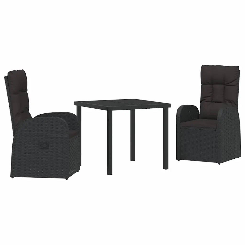 Set da Pranzo per Giardino con cuscino 3 pcs Nero polyrattan 3379506