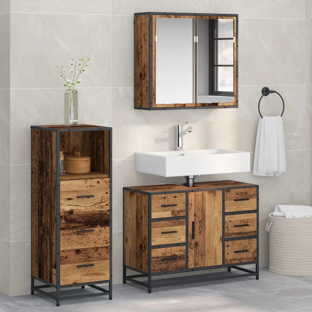 Set di mobili per il bagno con cassetto 3 pcs Legno vecchio