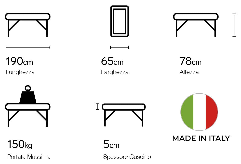 Lettino da Massaggio Fisioterapia Fisso 2 Sezioni 190x65x78cm Benotti Innaloo Bianco