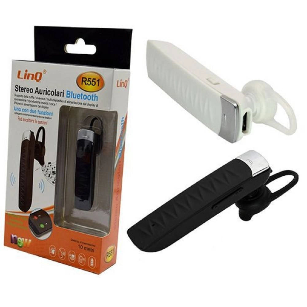 Trade Shop - Auricolare Stereo Bluetooth Distanza 10 Mt Per Smartphone Cellulari Iphone R551 -